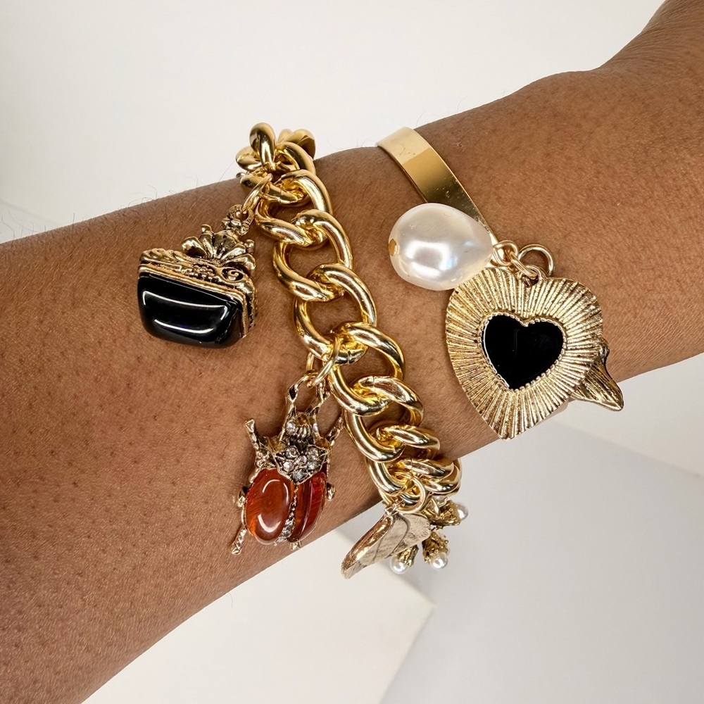 2 Piece Gold Charm Bracelet Set
